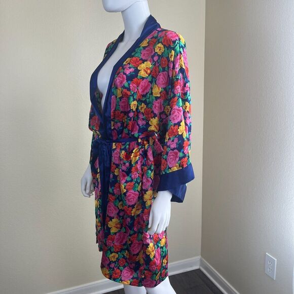 Vintage Victoria's Secret Gold Label Women Floral Satin Short Robe Sleepwear 90s - Picture 11 of 17